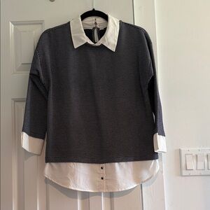 Ann Taylor Navy and White Contrast Blouse